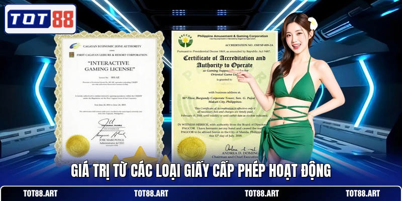 Giá trị từ các loại giấy cấp phép hoạt động
